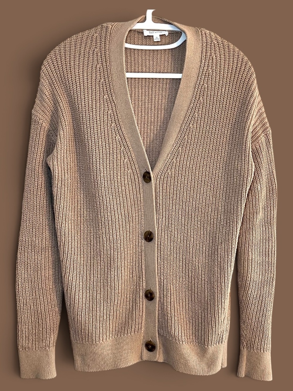 Haven Well Within Tan V-Neck All-Cotton Shaker Knit Sweater Size XS